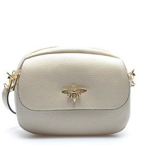 RENATA CORSI LEATHER CROSSBODY BAG bee embellishment, Italian NWT Creamy white